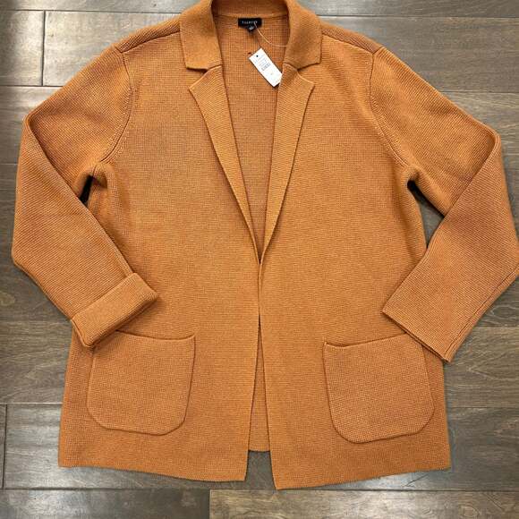 Talbots Notch Collar Wool Blend Brown Thin Knit Sweater Blazer Womens M - Picture 1 of 5